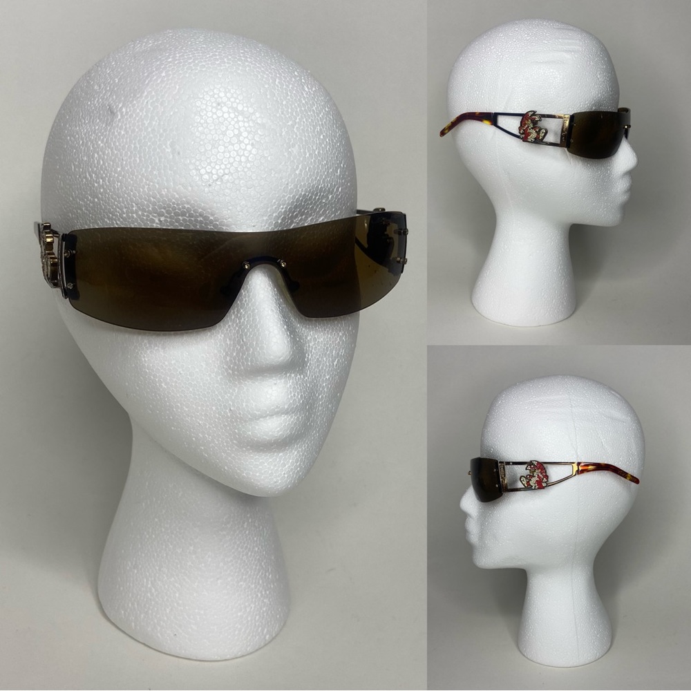 Vintage Y2K Ed Hardy tattoo eyewear rhinestone rimless sunglasses with case